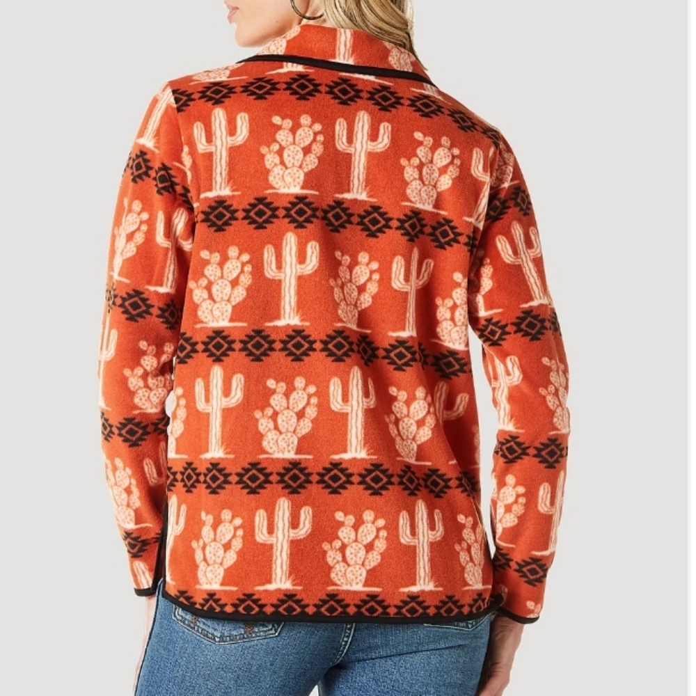 Women's Wrangler Allover Cactus Quarter-zip Fleece Pullover In Cinnabar size L - Picture 2 of 9
